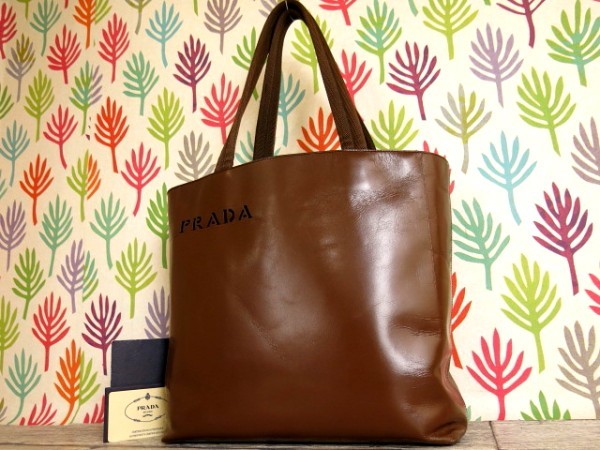 トートバッグ プラダ レザー ブラウン 本革 茶 極美品 PRADA ○超美品 