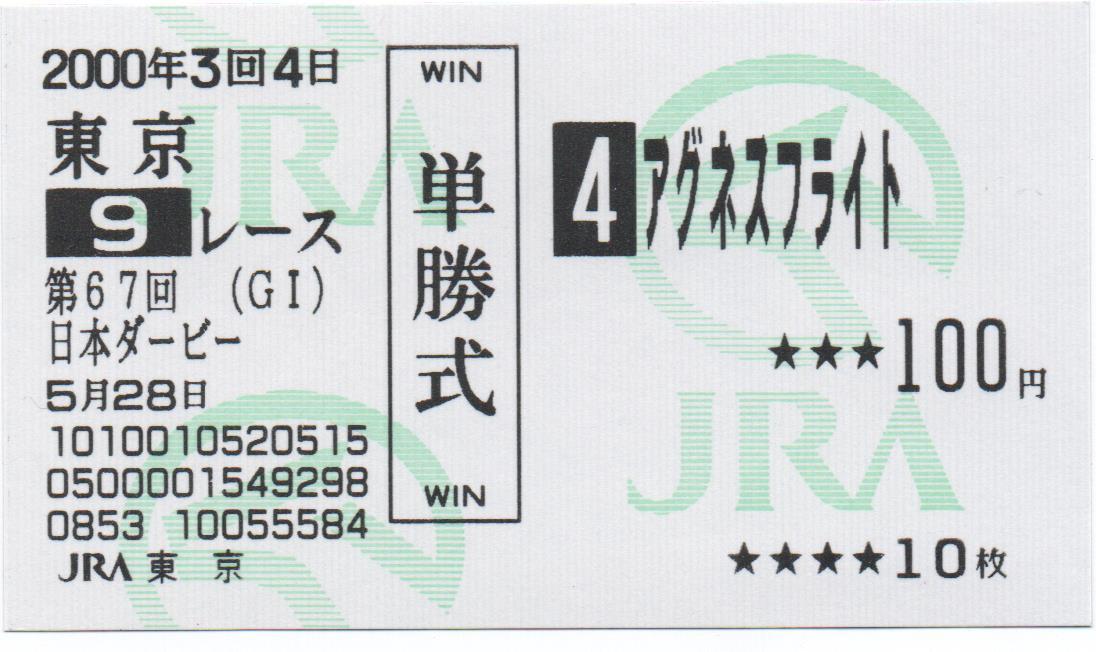 アグネスフライト ⭐️アグネスフライト❗️2000日本ダービー現地的中