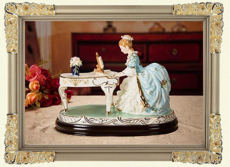 ピアノを弾く女性像□インテリア置物 西洋彫刻洋風オブジェ雑貨飾り