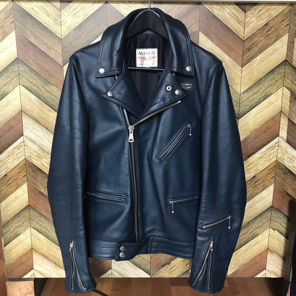 ルイスレザー　Lewis Leathers　程度上　サイクロン　タイトフィット　サイズ38　ネイビー　カウハイド　
