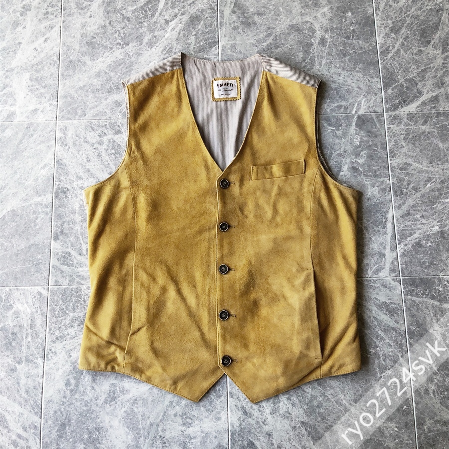 EMMETI ゴートスエードレザージレベスト 46 CAMEL BEIGE エンメティ