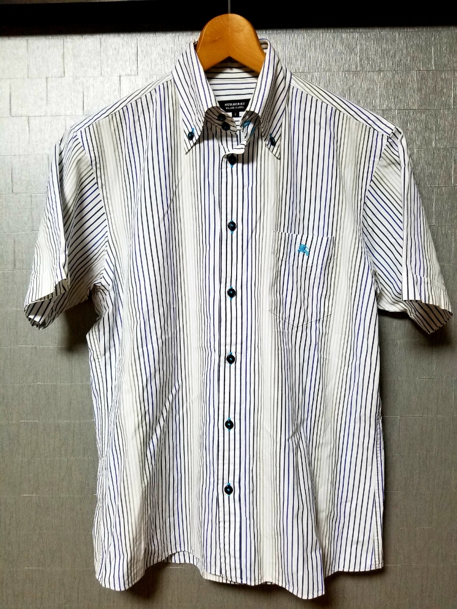 希少!生産終了!日本正規品!バーバリーブラックレーベルBURBERRY BLACK LABEL限定メンズ半袖グラデーションストライプ柄シャツ送料安! 