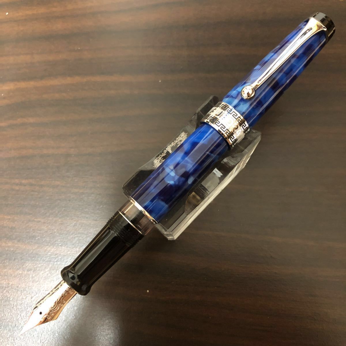 人気】アウロラ オプティマ ブルー×シルバー CT 万年筆 F 14K AURORA