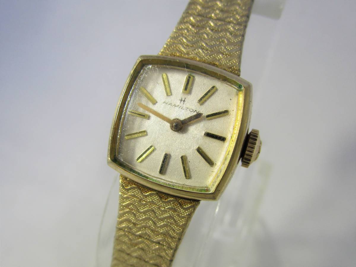 1970年代 HAMILTON ハミルトン アンティーク ビンテージ 手巻き 腕時計 17石 グレード774 女性用ウォッチ ゴールド金色ベルト ブレスレット