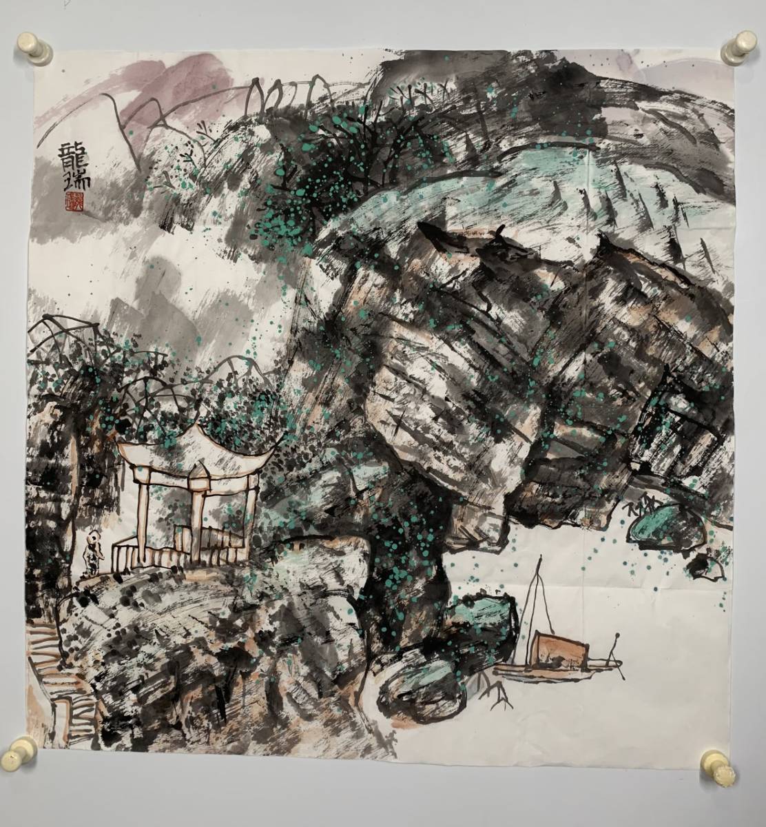 黎雄才 山水画 長巻 掛軸 約326cm 掛軸 掛け軸 唐物 名画 肉筆保証 紙本 中国美術 中国 山水画 （黎雄才