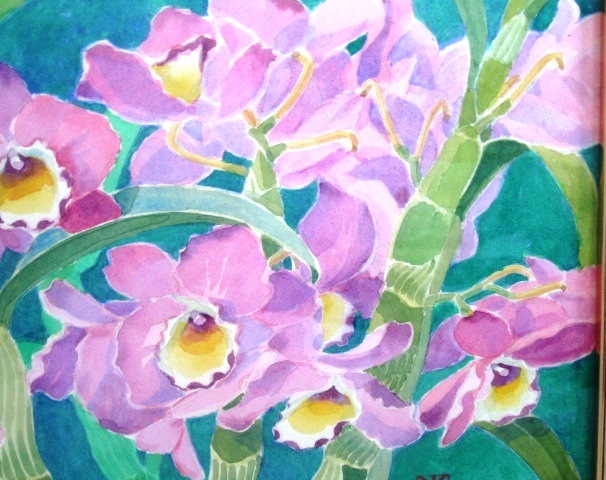 水彩画 蘭花 ［赤羽恒男］ 共シール 額装 「額：51 cm × 59