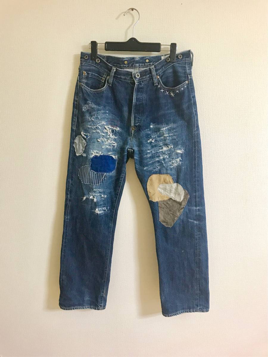 kapital 岡山御津工場産 サスペンダーボタン 再構築 襤褸 レザー生地 古着リメイク カスタマイズ ペンキ 加工 ★送料無料★