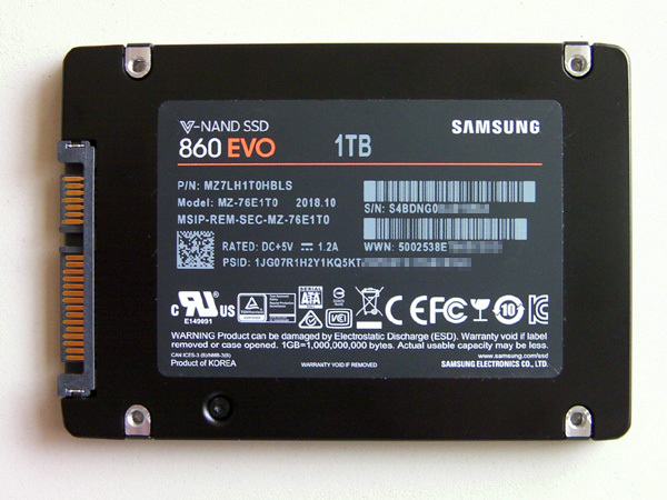 使用少な目（57時間 96回） Samsung 860 EVOシリーズ 1TB SSD 「MZ