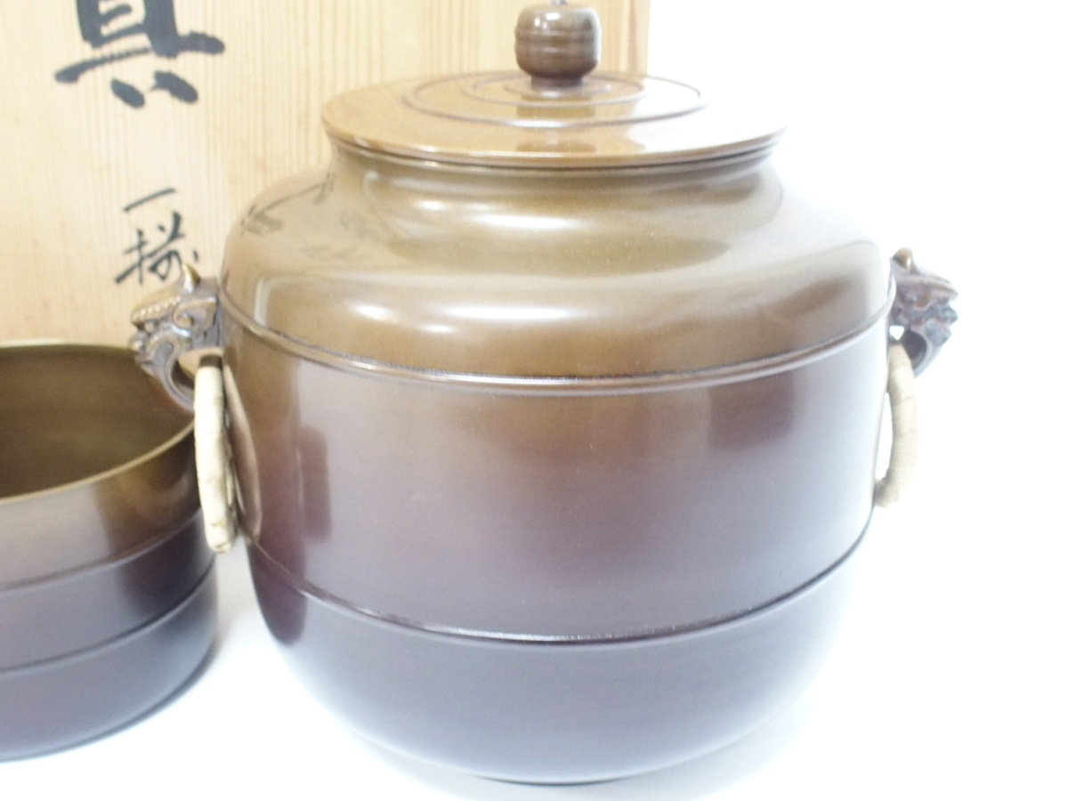 唐銅 皆具 八尾祥栄 共箱 水指 建水 杓立 蓋置 茶道具 【k3577】 唐銅 皆具 八尾祥栄 共箱 水指 建水 杓立 蓋置