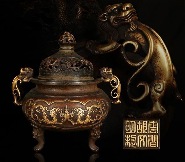 古美術 仏教美術 古銅造 柄香炉 時代物 極上品 初だし品 D3232
