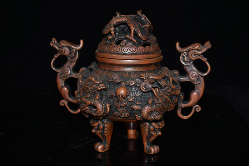 極上珍品 銅製細工 龍香炉 薫香炉 文房置物 賞物 古仏具 館蔵品 香炉