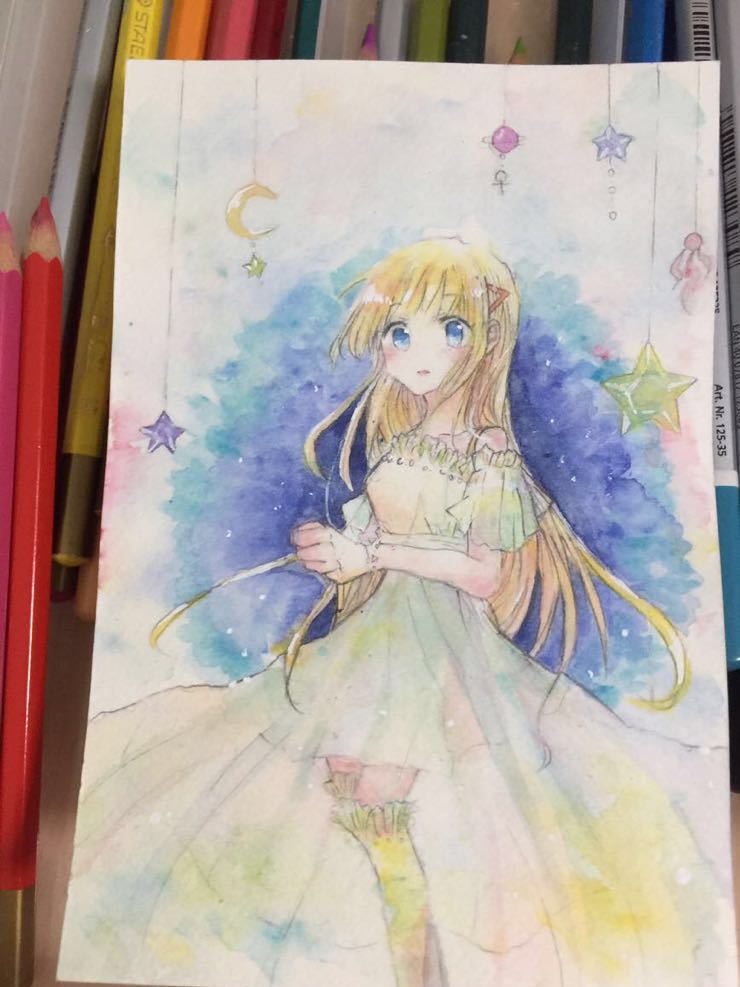 手描きイラスト☆オリジナル☆【星のお姫様】☆女の子☆ポストカード