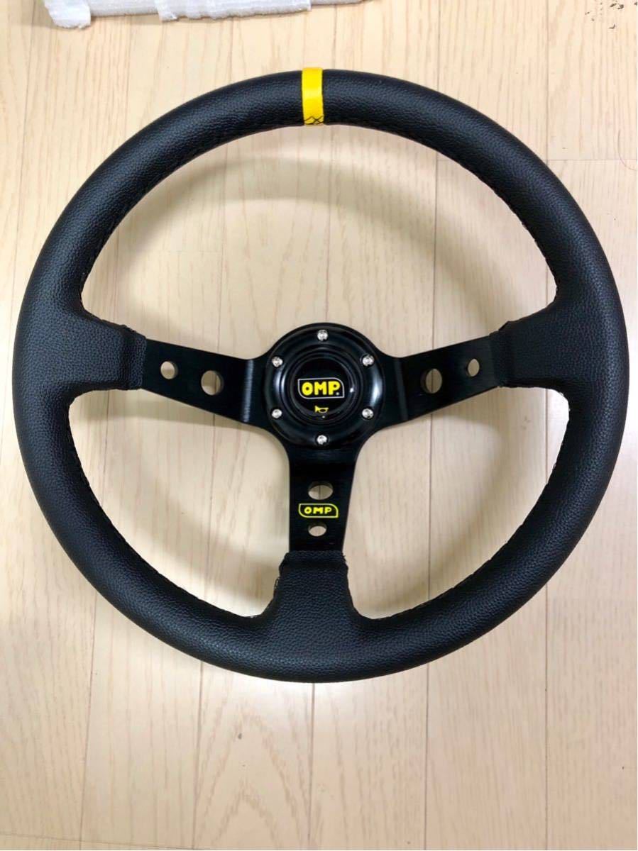 「新品在庫あり」Omp 革ステアリング ホイール 黄 ホーンボタン付 モモmomoスパルコnismo無限86ZN6BRZ33ロードスターFD3S2000Z34S660_1