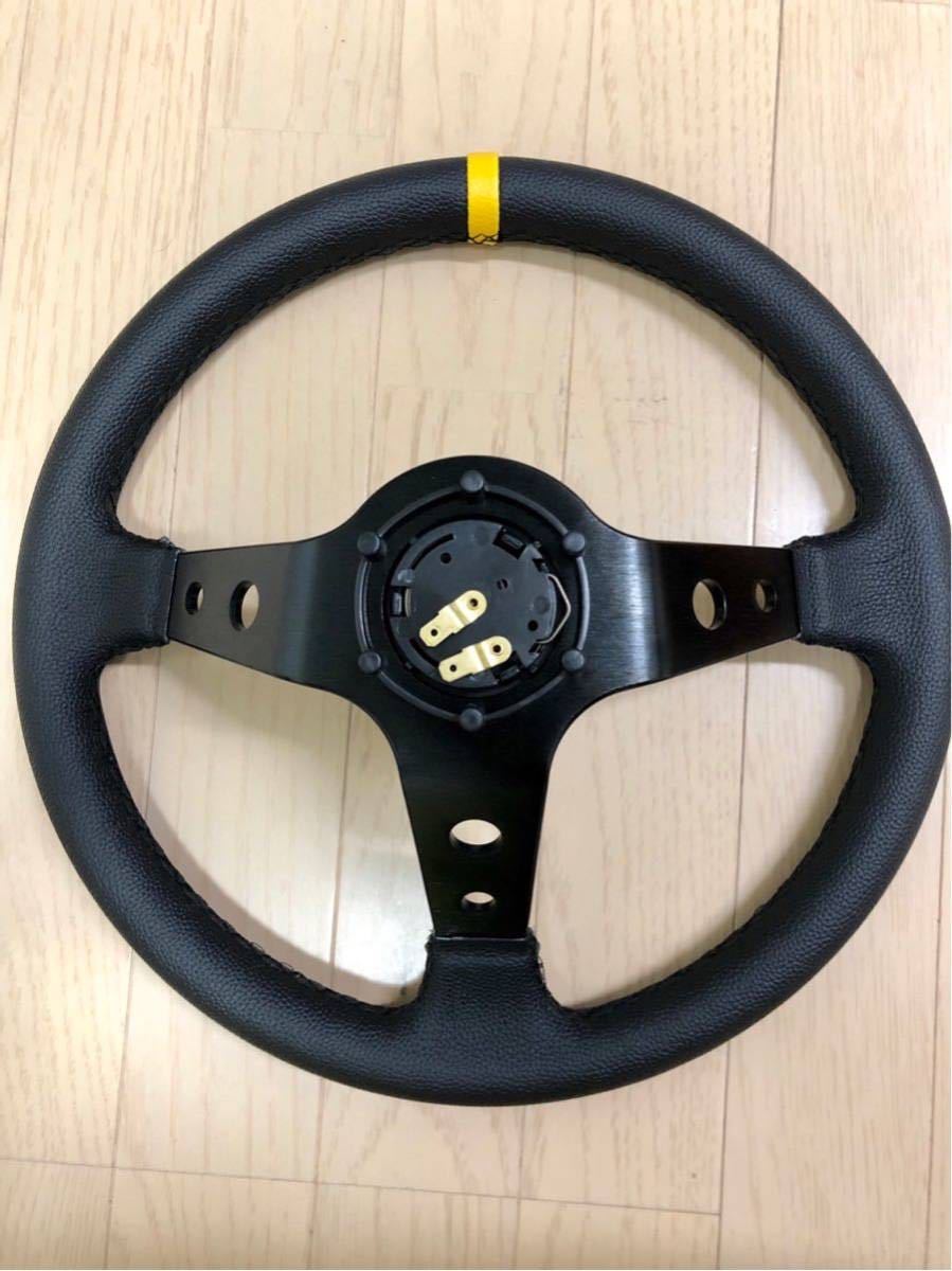 「新品在庫あり」Omp 革ステアリング ホイール 黄 ホーンボタン付 モモmomoスパルコnismo無限86ZN6BRZ33ロードスターFD3S2000Z34S660_2