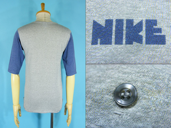 送料360円 70's NIKE ナイキ ゴツナイキ ヘンリーネック 5分袖 ベースボールTシャツ size M #57193 ヴィンテージ ビンテージ オレンジタグ