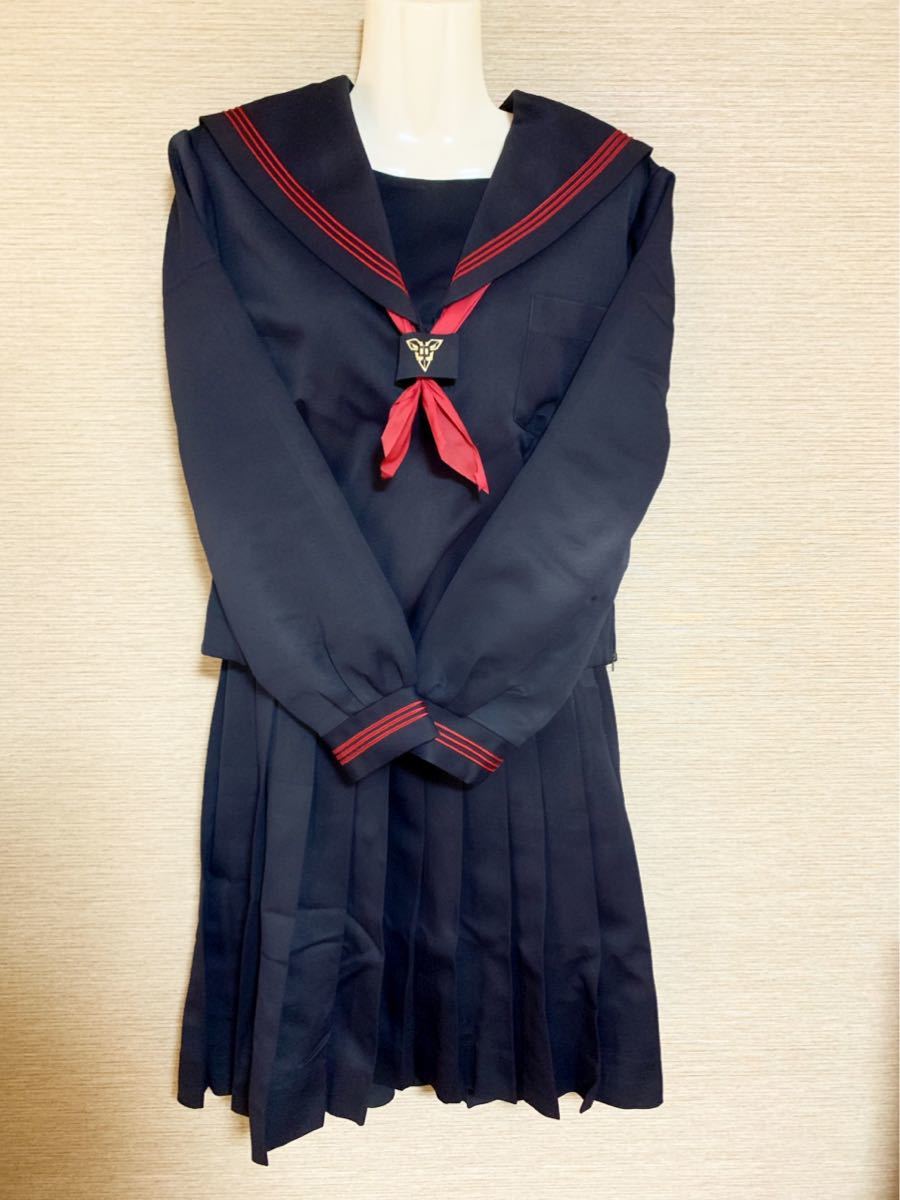 滋賀県 野洲北中学校の制服 ポリエステル100%のセーラー服 冬服3点セット