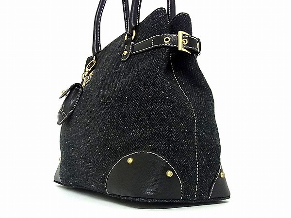 1円 □美品□ Folli Follie フォリフォリ ロゴ ツイード×レザー 