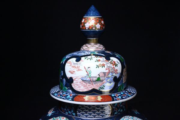 櫻】伝統工芸美術 金龍窯 博山作 有田焼 染錦花鳥図沈香壷 特大142cm