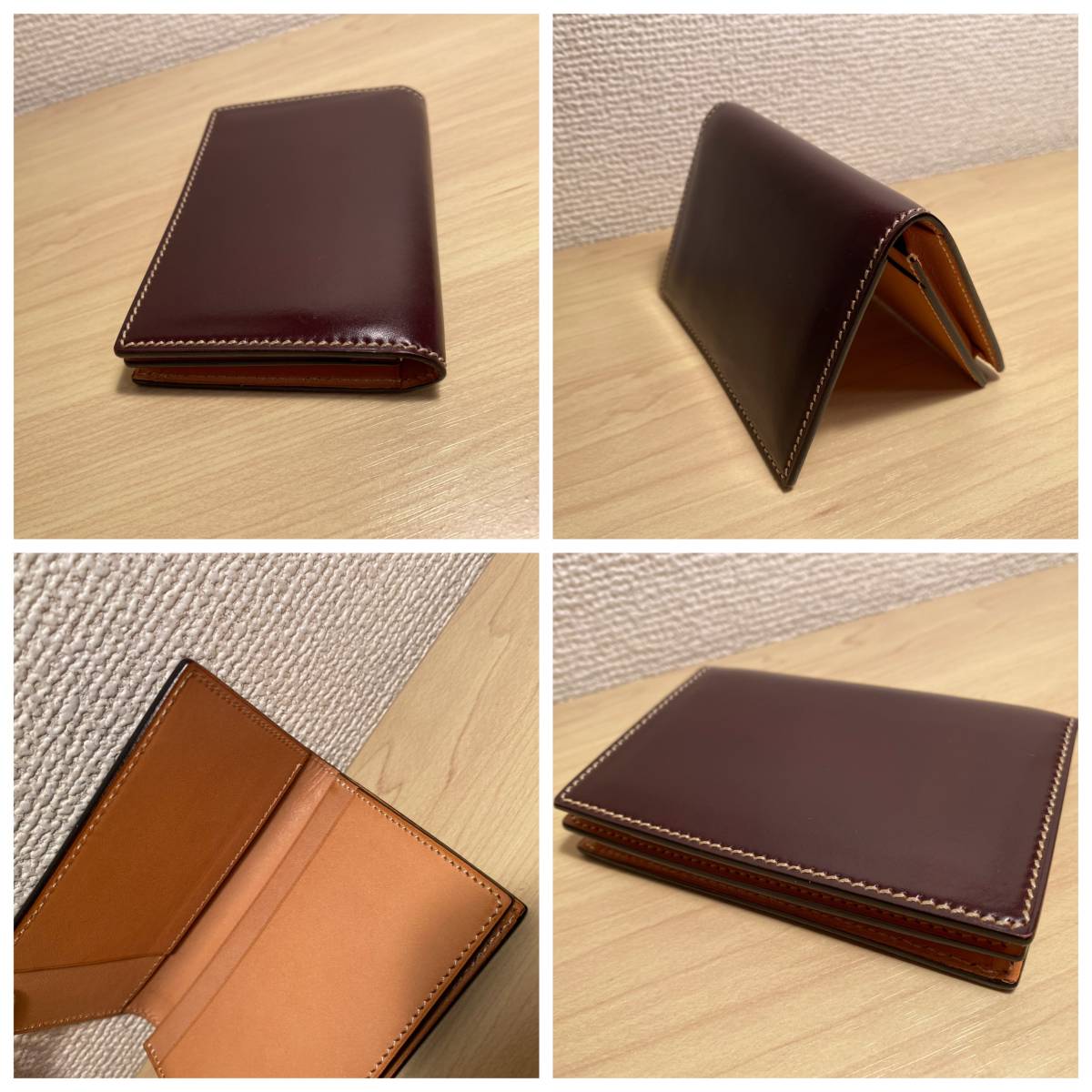 万双，コードバン】名刺入れ、状態良し！ボルドー色 ファッション小物