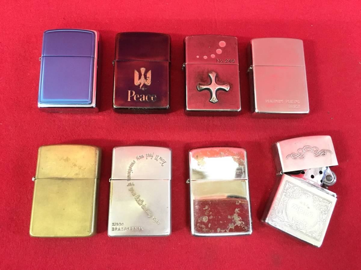 K-3432⑦: Zippo Peace等 ジッポライター 喫煙具 8点まとめ/ジャンク扱い