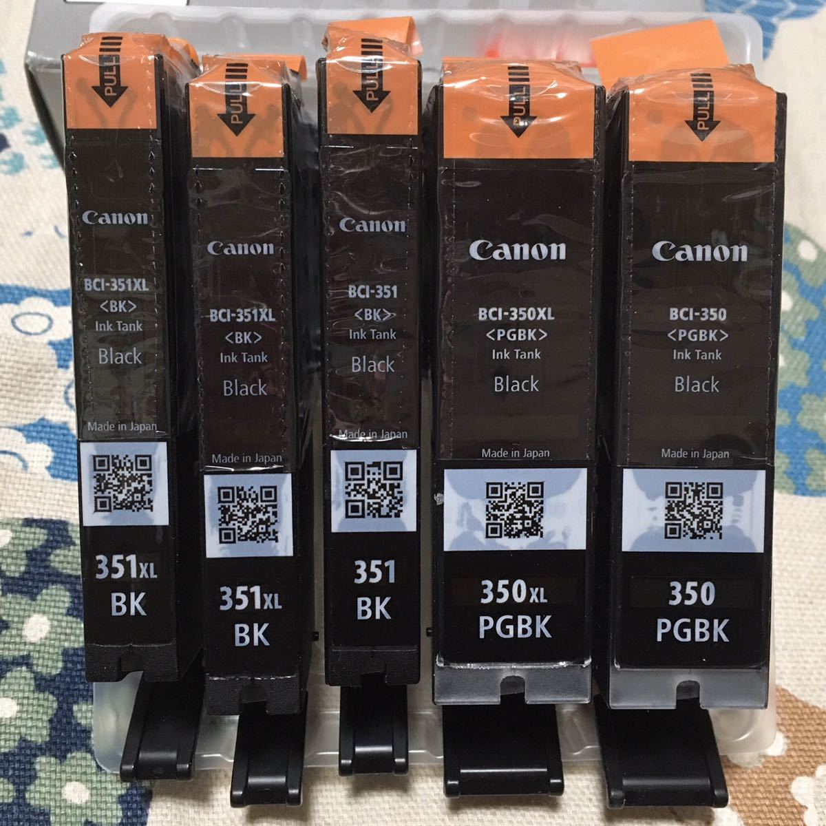 Canon キャノン純正 BCI-350XL PGBK 2本 BCI-351XL BK 2本 BCI-351 BK 1本 黒 BK BLACK 5本セット (5個セット) インクカートリッジ 未使用_1
