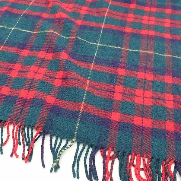 Traditional Weatherwearトラディショナル ウェザーウェア◆チェック柄 フリンジ ニット マフラー ストール◆レッド×グリーン×ネイビー他