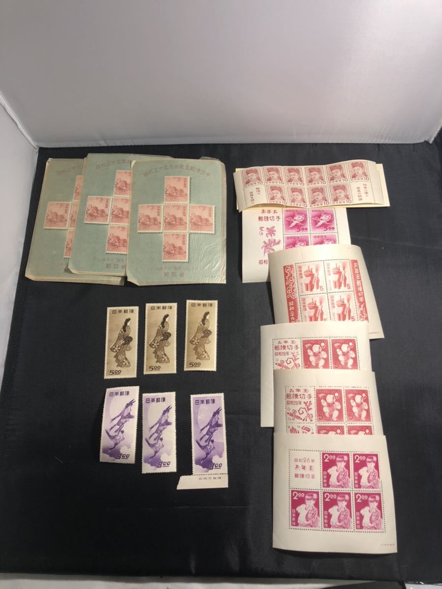 見返り美人 月に雁 切手趣味週間 日本切手大量まとめ（月に雁&frasl;見返り美人&frasl;お年玉&frasl;国体&frasl;国立公園&frasl;航空&frasl;文化偉人&frasl;産業図案 他）バラ シート 中古 ジャンク ei260308-1 復刻版 - 切手 未使用 切手趣味週間記念 N314■糊落ち1948年 プレミア切手（見返り美人、月に雁、写楽、ビロードを吹く女性）4種