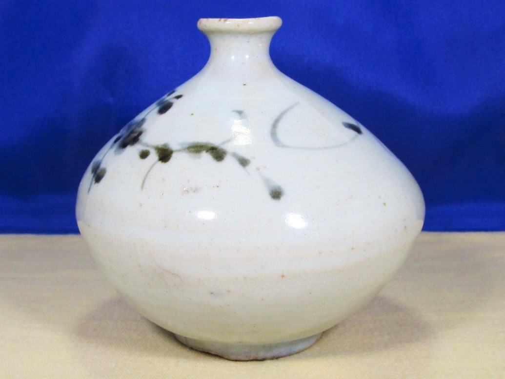 古美術 古伊万里 染付 花文 油壺 高さ約10.5cm 時代物 / 江戸期 小壺