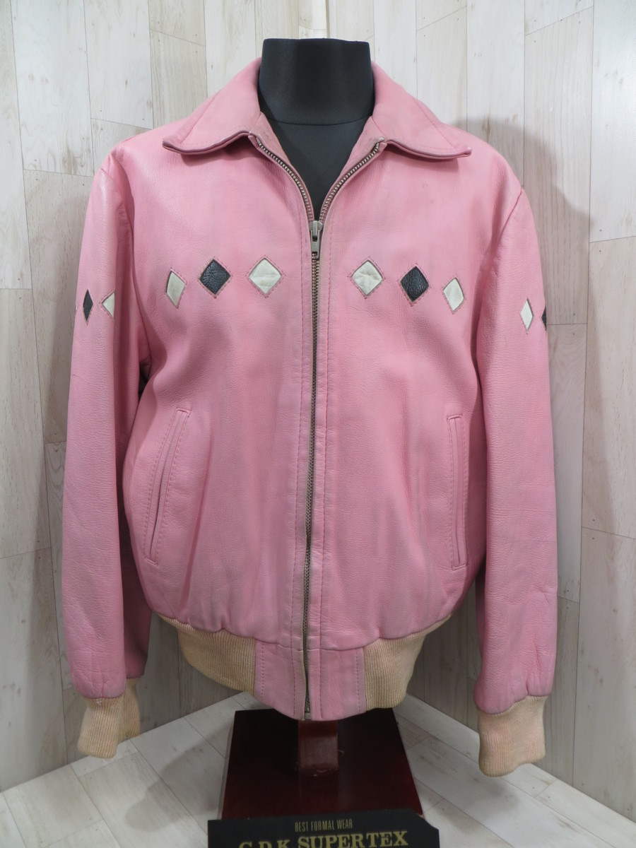 ☆【中古】CREAM SODA 80's ダイヤ柄 レザージャケット ピンク