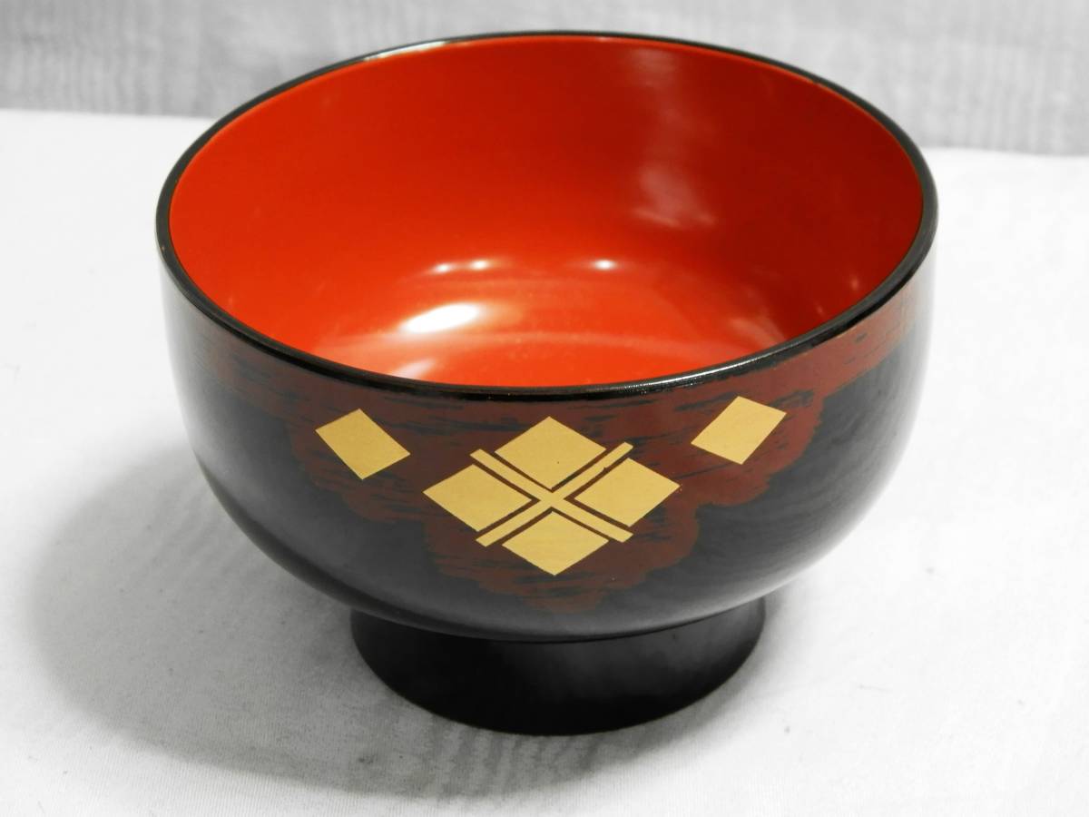 山中塗 日本製 椀 吸物椀 洗朱蝋色 五彩 五客 花文