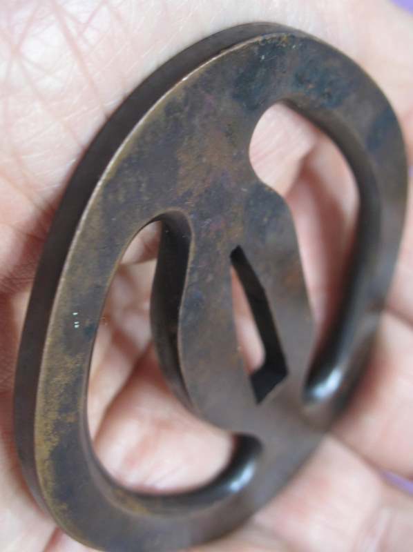 優品 銅系鍔 ハマグリ形 武蔵鍔？（海鼠透） 音色良