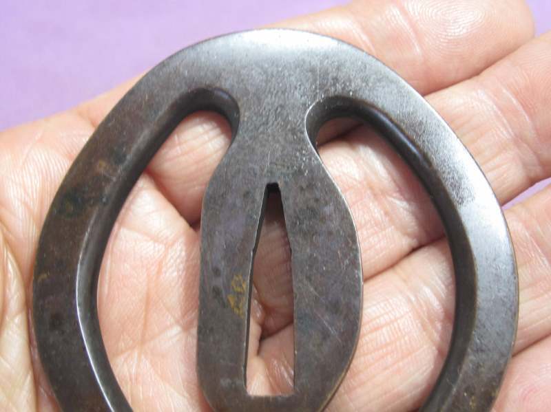 優品 銅系鍔 ハマグリ形 武蔵鍔？（海鼠透） 音色良