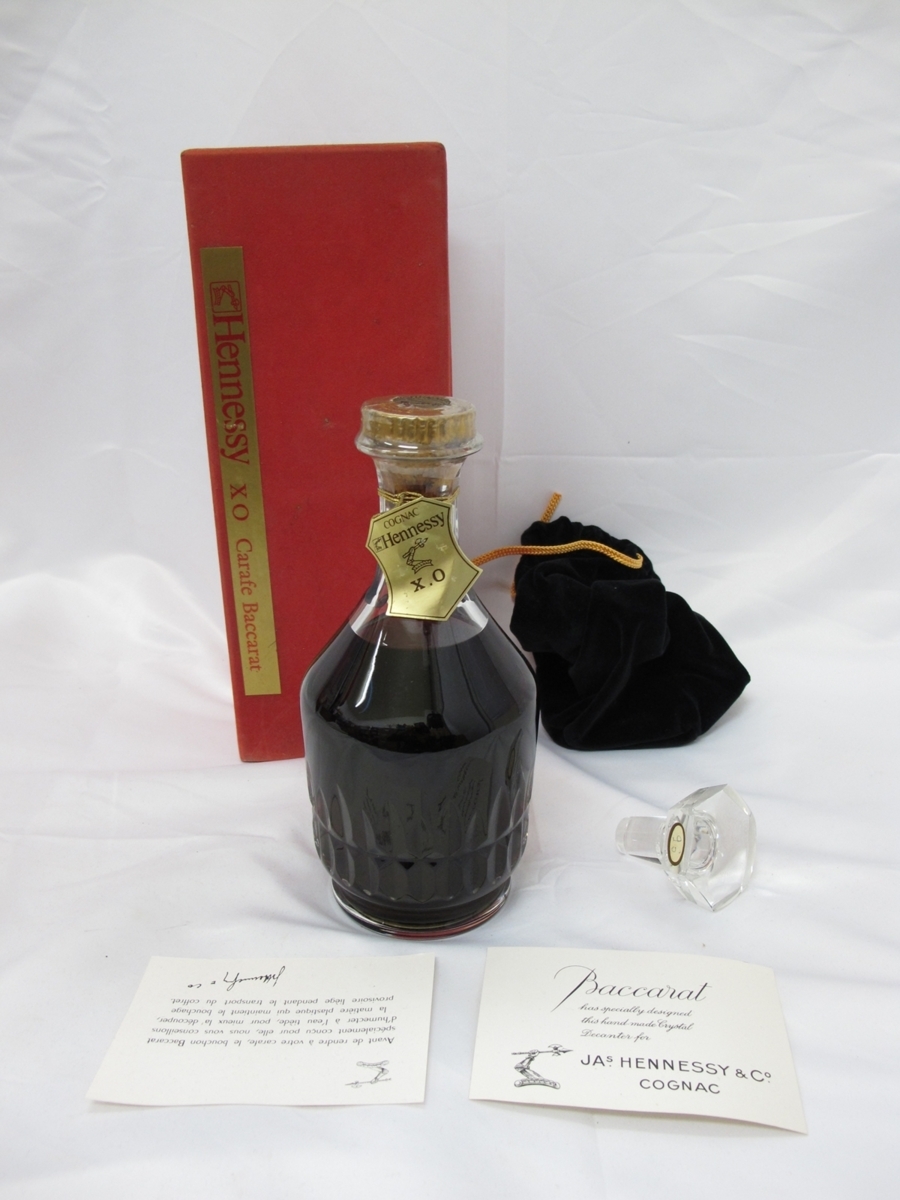 【超激得，お買い得】 12-28 Jas Hennessy ジャズ ヘネシー XO Carafe カラフェ Baccarat バカラ クリスタル デキャンタ デカンタ 替え栓 巾着 箱付 古酒 未開栓