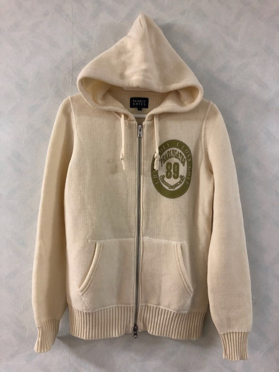 【美品】PEARLY GATES パーカー サイズ4 89ロゴ クリーム系 PEARLY GATES ウールニットパーカー サイズ1 レディース パーリー