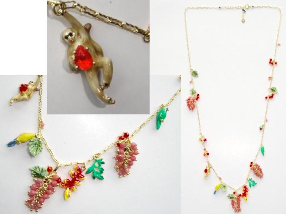 ○ フランス レネレイド ロング ネックレス 猿 鳥 トロピカル 花 