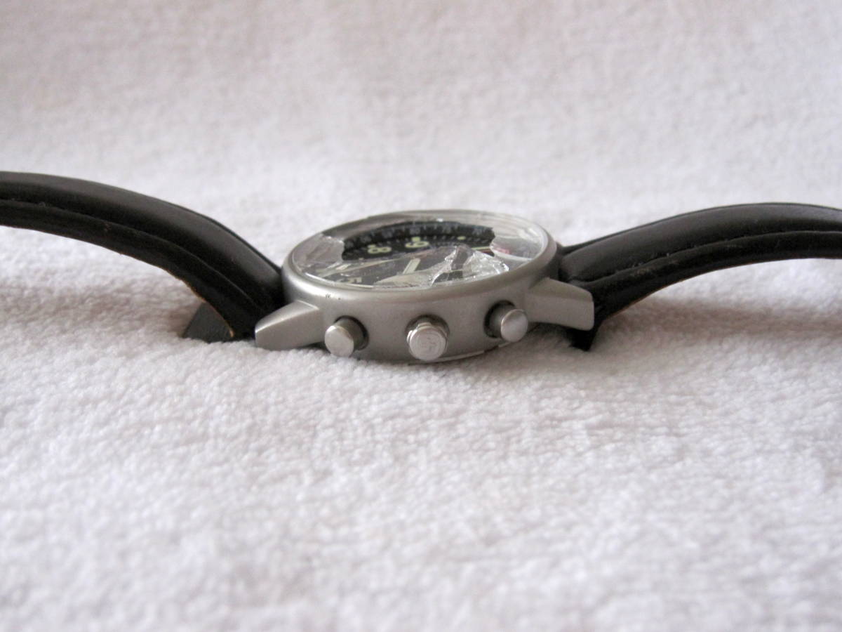 WENGER クロノグラフ 536 0765 SWISS MADE 黒 風防割れ 稼動 中古 送