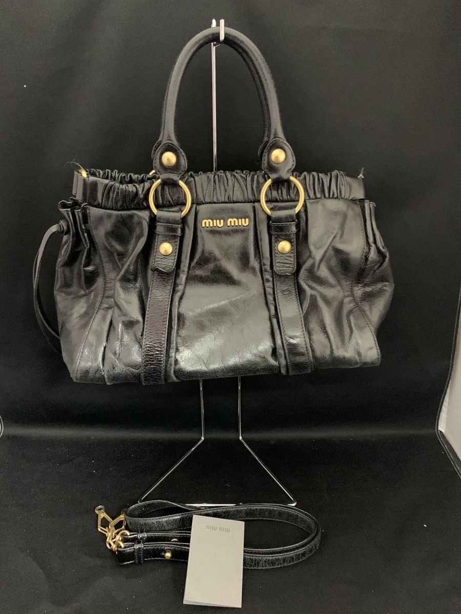 ♪【ミュウミュウ miumiu ショルダーバッグ ハンド 2WAY レザー 黒 