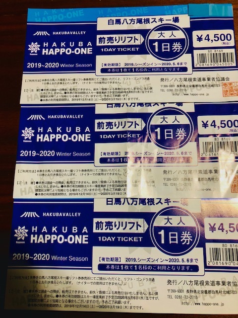 △送料込△斑尾高原 スキー場△リフト1日券 2枚セット△