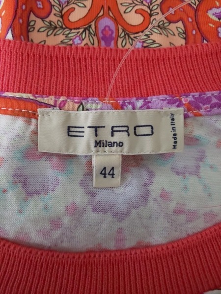 ETRO Milano 半袖カットソー 44 エトロ ETRO 半袖カットソー サイズ44 L 白×レッド×マルチ レディース
