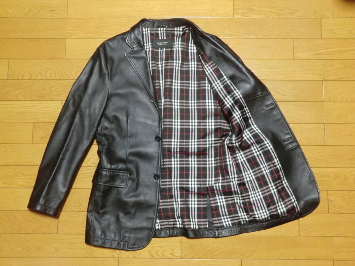  バーバリーブラックレーベル 羊革ラムレザー メンズ テーラードジャケット／M 黒 本革 BURBERRY BLACK LABEL(Mサイズ)｜売買されたオークション情報、yahooの商品情報をアーカイブ公開 - オークフ Mサイズ