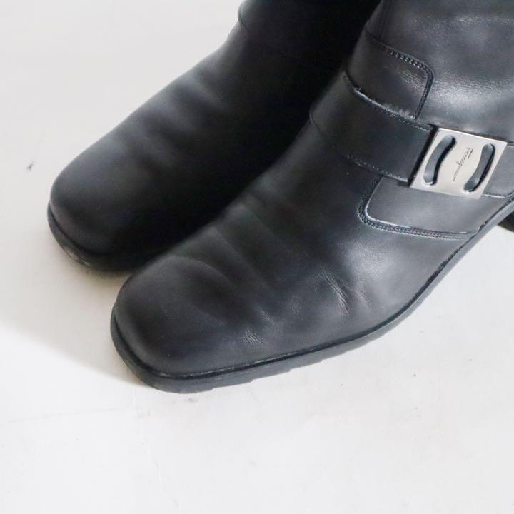 良品 Ferragamo フェラガモ レザー ショートブーツ ブラック 【公式通販】