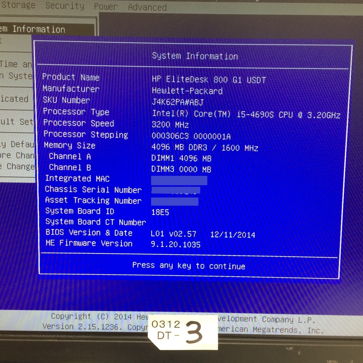 0312DT-03 ☆BIOS起動確認済☆HP EliteDesk 800 G1 USDT/CORE i5-4690S/