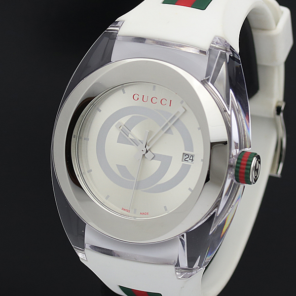 【定番人気，高品質】 1円 稼働 GUCCI/グッチ シンク 137.1 GGロゴ柄シルバー文字盤 シェリーライン有 ラバー 箱付 QZ メンズ腕時計 072AF252(男性用)｜売買されたオークション情報、yahooの商品情報をアーカイブ公開 - オ 男性用