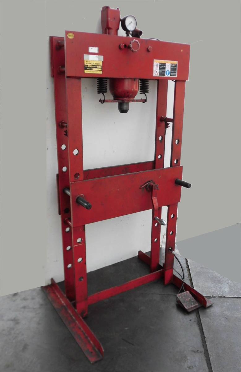 ほ エアー駆動門型油圧プレス マサダ AHP-35 350KN 35T 圧力メータ付