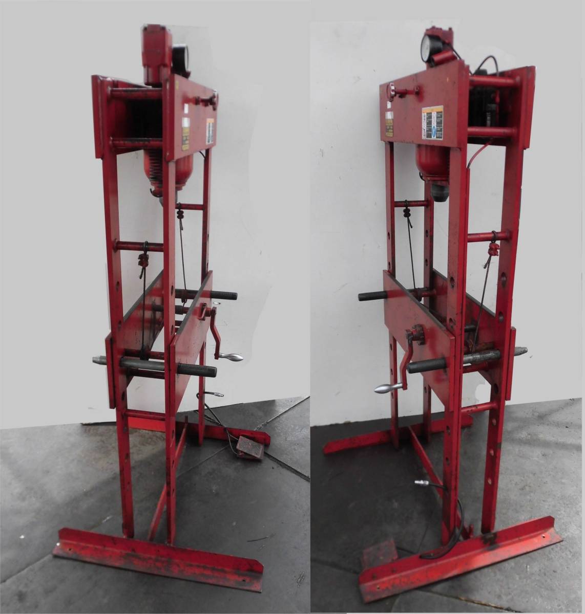 ほ エアー駆動門型油圧プレス マサダ AHP-35 350KN 35T 圧力メータ付