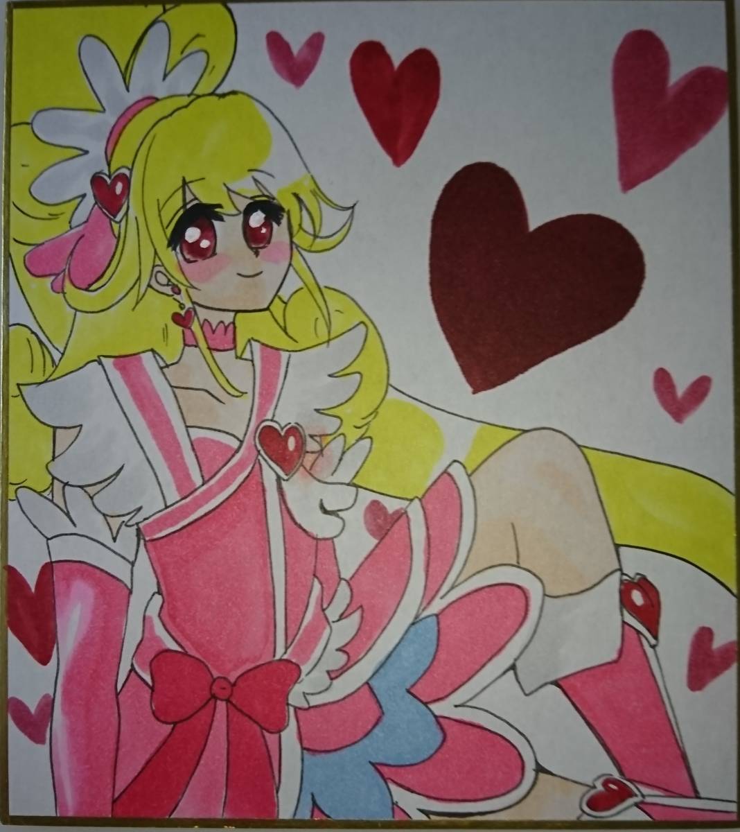 手描き同人イラスト06 50 ドキドキ プリキュア キュアハート 相田マナ ミニ色紙 手描きイラスト 売買されたオークション情報 Yahooの商品情報をアーカイブ公開 オークファン Aucfan Com