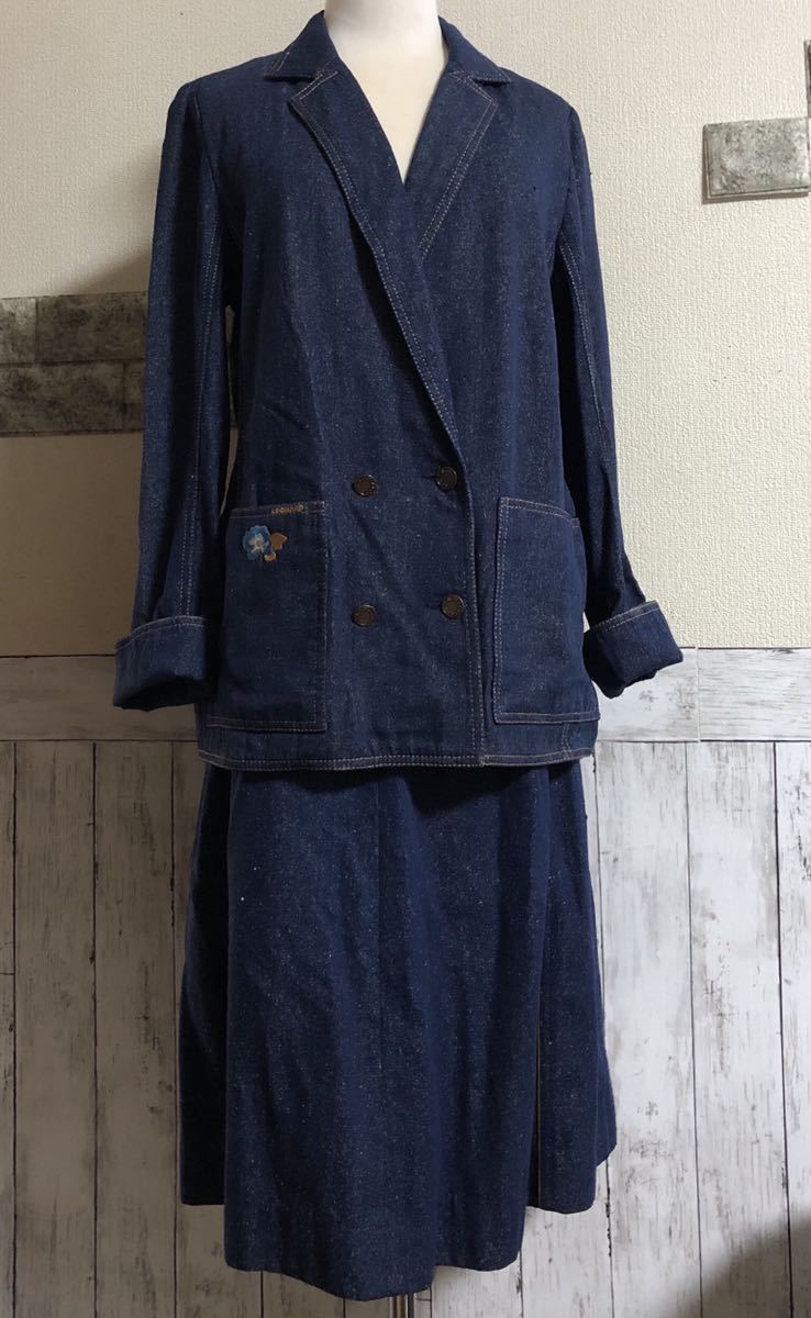驚きの破格値，人気 レオナール LEONARD シルク ジャケット スカート スーツ サイズ13AB3 69cm ネイビー ユーズド(女性用)｜売買されたオークション情報、yahooの商品情報をアーカイブ公開 - オークファン 女性用