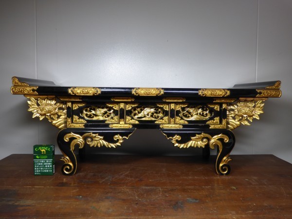 寺院仏具 木製 経机 若葉卓 約75cm/荘厳 仏閣 経卓 五具足(仏具一般) 寺院仏具 木製 経机 若葉卓 約75cm/荘厳 仏閣 経卓 五具足(仏具一般)
