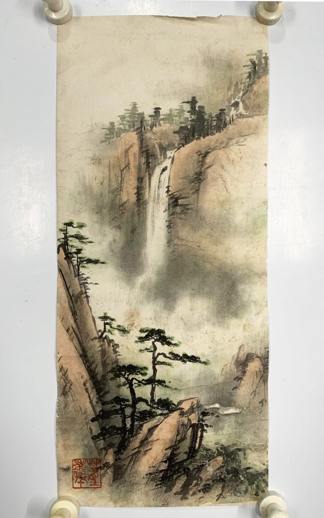 旧蔵した貴重水墨画【高寿三千年 桃】掛け軸 中国美術 肉筆 自宅長く
