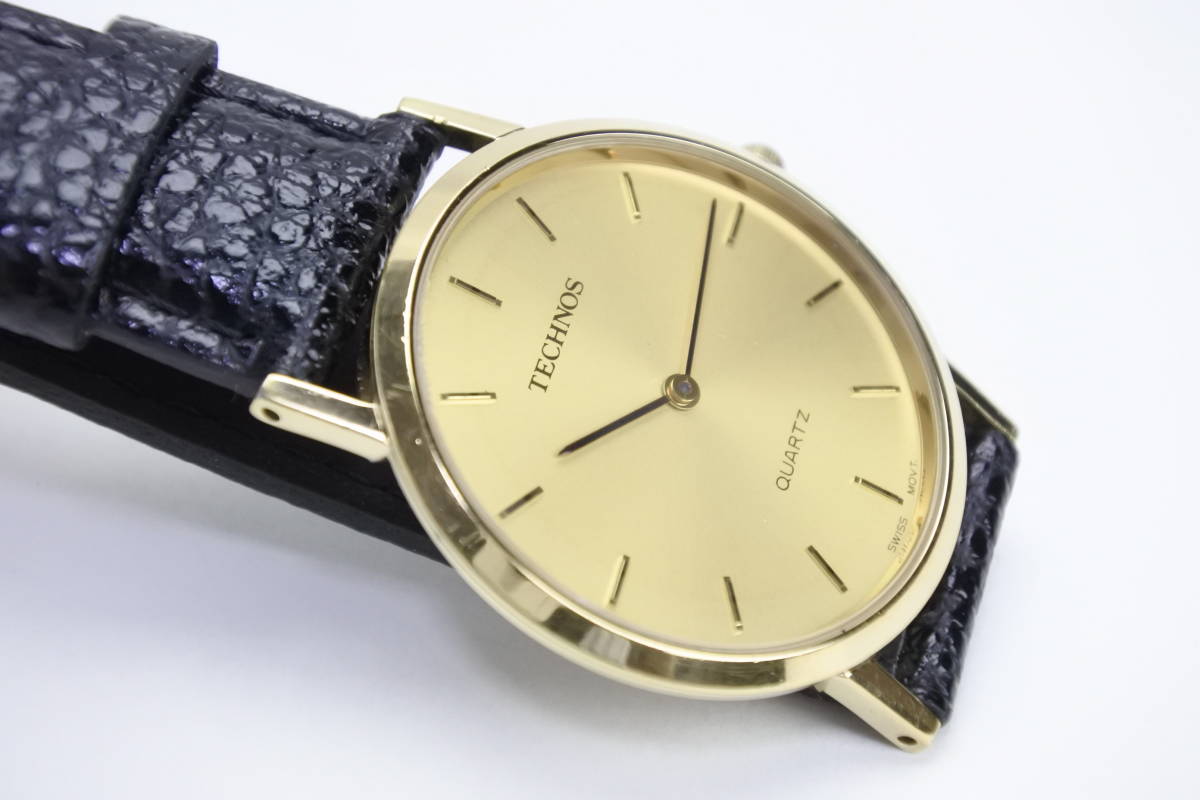 昔スイス製 TECHNOS QUARTZ 薄型高級紳士腕時計 160041.53 美品 